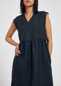 APRON LINEN Dress // Black